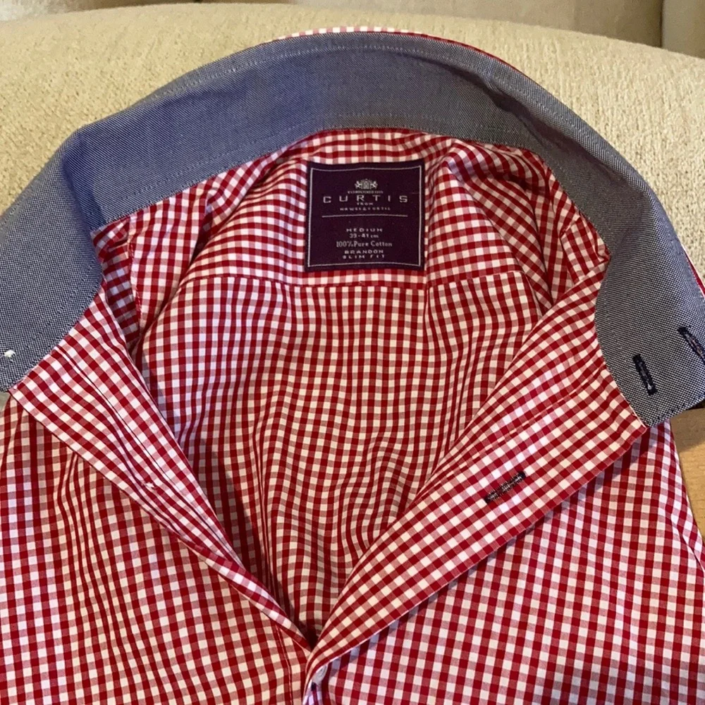 HAWES & CURTIS Brandon Slim Fit Men’s Casual Button Down Gingham Shirt Size M